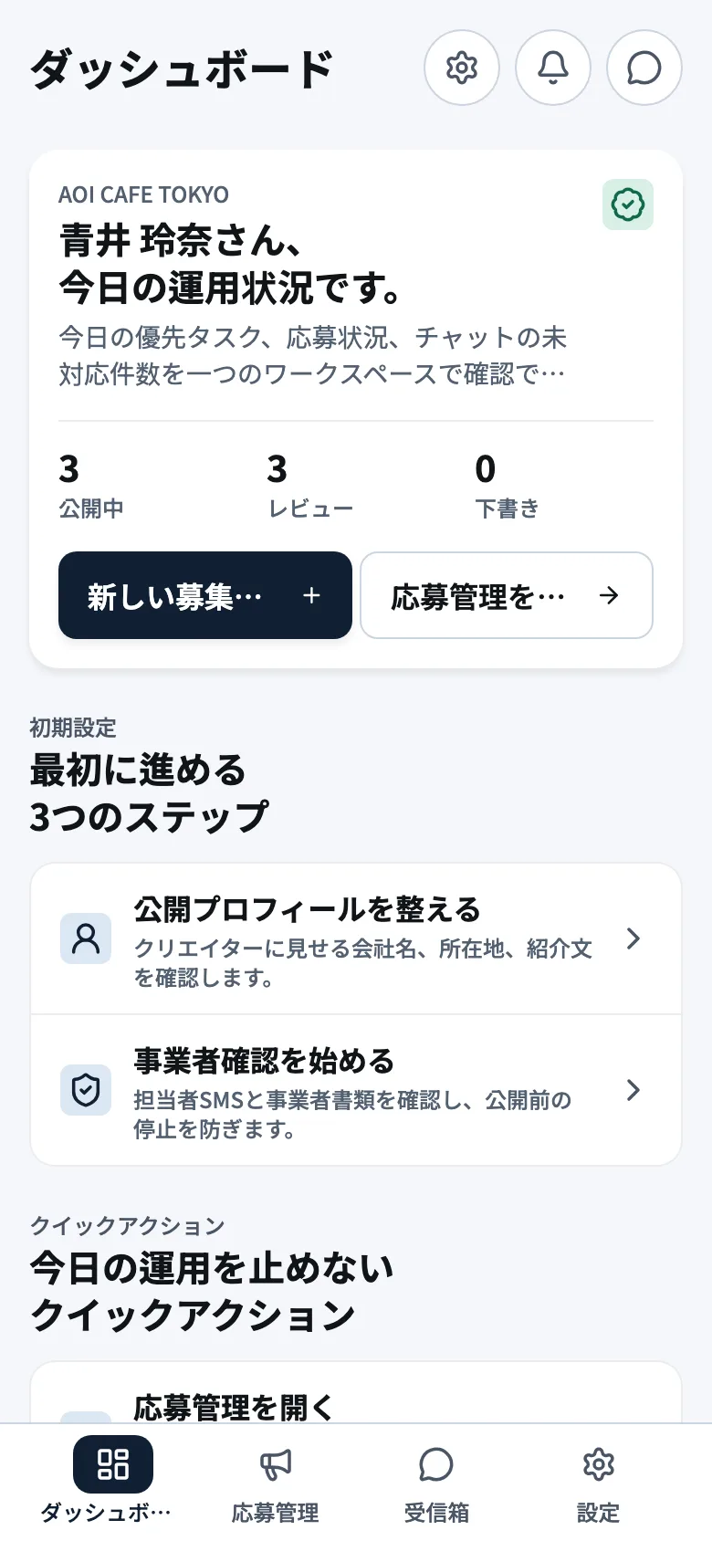 企業の運営ダッシュボード画面